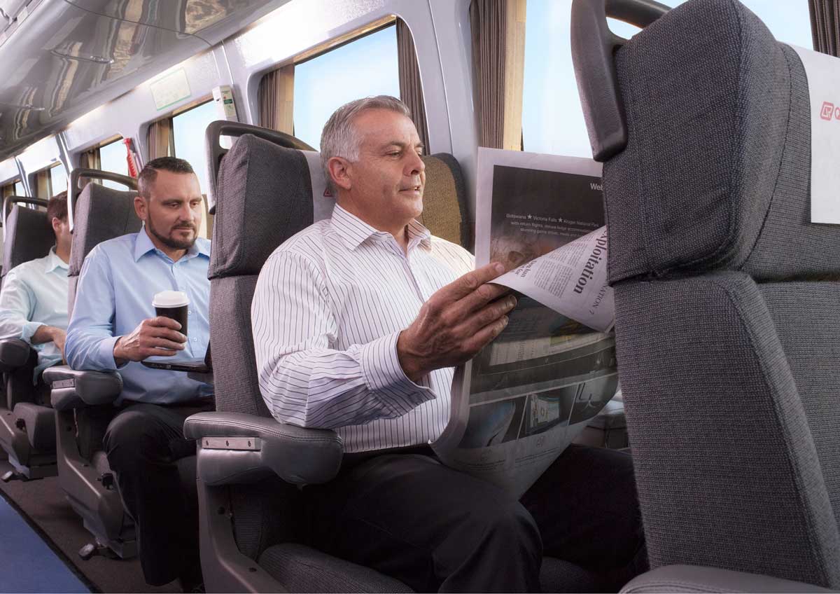 Business class seats on the Tilt Train in Queensland