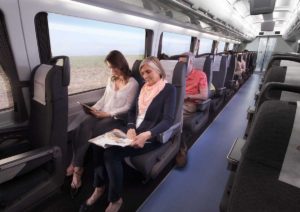 Economy class seats on the Tilt Train in Queensland